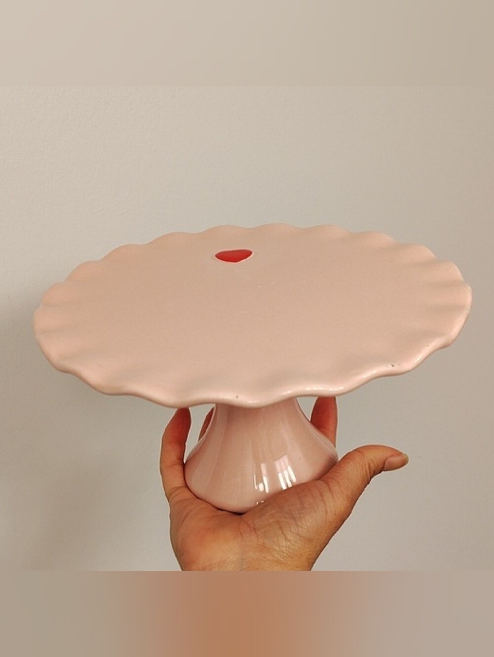 Walgreens Pink Scalloped Ceramic Mini Pedestal Dish/ Cake Stand- NWOT!!!